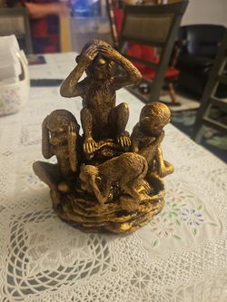 Rare Vintage Three  Wise Monkeys Whit Baby 