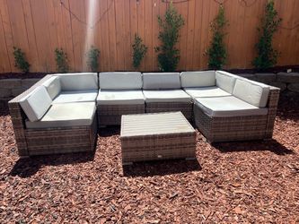 7-Piece Wicker Patio Sectional Set with Coffee Table
