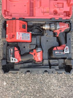 Milwaukee M18 Fuel 2897-22 Impact 2753 Vgood Drill 2704 fair C. Two 5.0s charg. Pick up fremont sea. No low ball offers please. No trades.