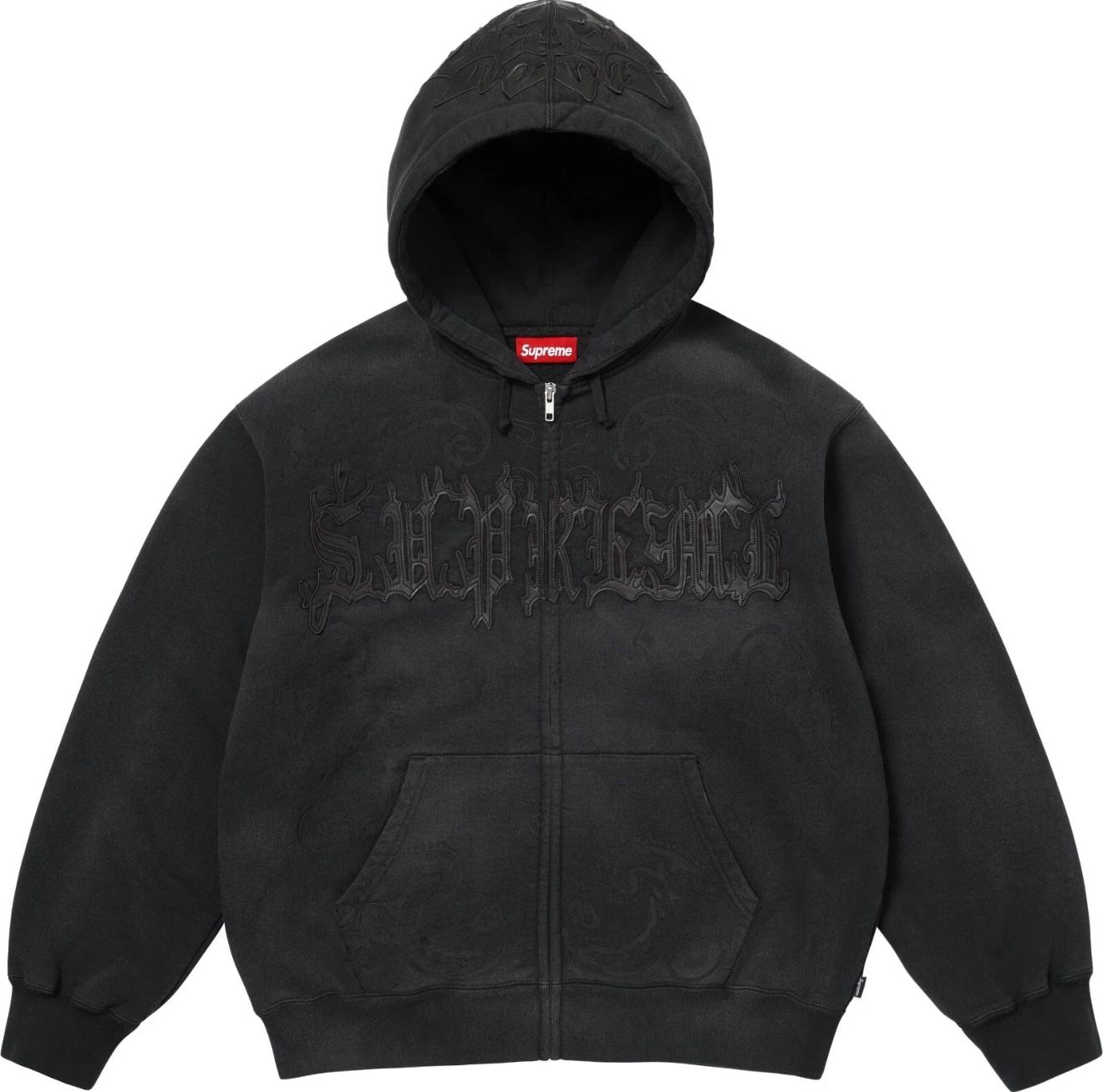 Supreme Leather Applique Zip Up Hooded Sweatshirt Medium