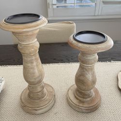 Wood Candle Holders - Set Of 2 
