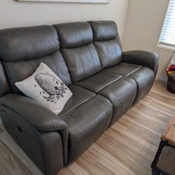 Ashley - Gray Leather Reclining Couch. Non-smoking Home 