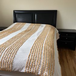 Black Queen Bed Frame/Mattress, Dresser, 2 Nightstands 
