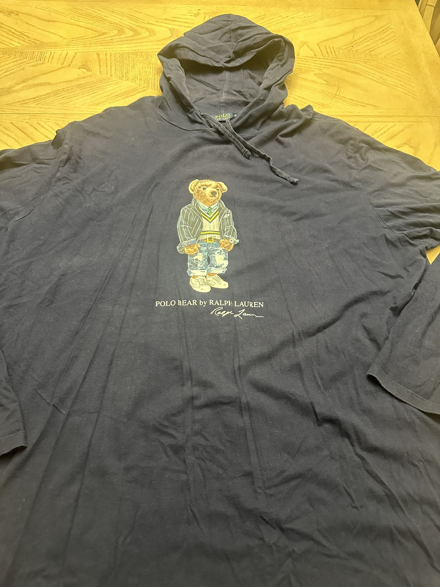 Men's Polo Ralph Lauren Bear T-Shirt Long Sleeve Hoodie Navy Lightweight size 3XL