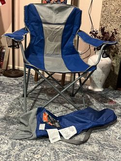 Oversized Camping Chair with Mesh Back, Blue Ventilated Design, 2-Practical Cup Holder