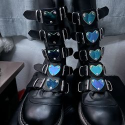 Demonia Emily Vegan Leather Heart-Buckle Boot