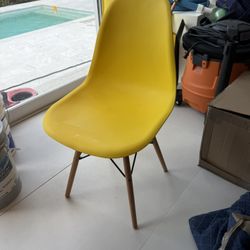 Set of 3 Yellow Mid-Century Modern Shell Chairs - Eames Style DSW