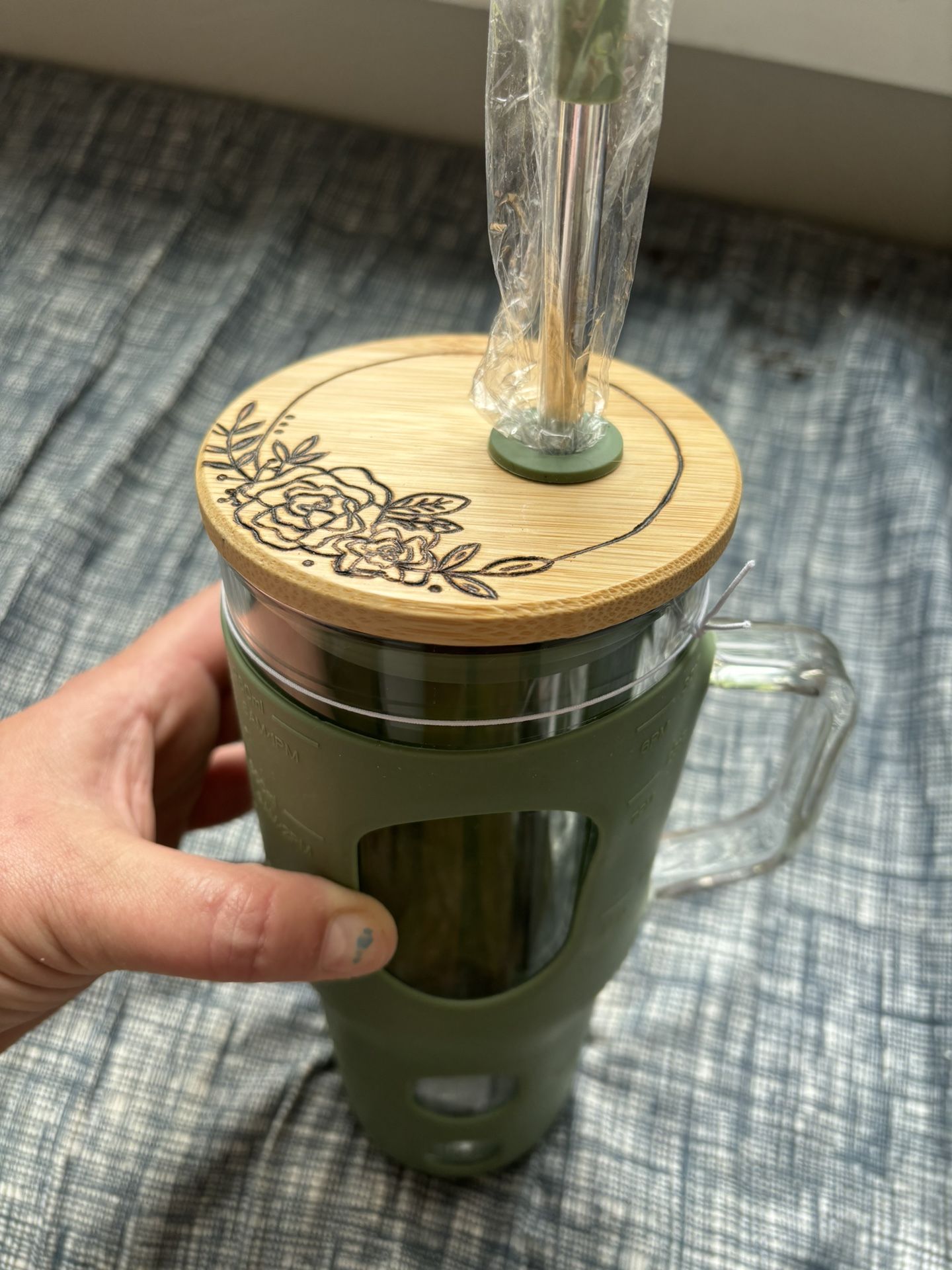 Brand New Tumbler With Wood burned Top