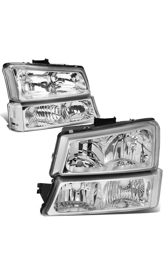 03-06 Chevy Silverado Headlights Clear Housing Clear Corners Luces Cromadas