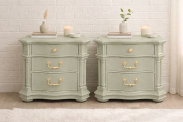 ✨ Soft Sage Chateau Nightstands – Pair