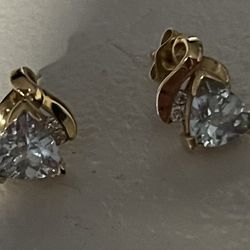 Yellow Gold Aquamarine & Diamond Earrings
