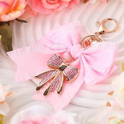 Pink bow keychain with rhinestone