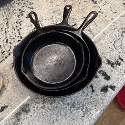 Three Vintage Cast Iron skillets