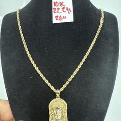 10K Solid Gold Rope Chain and Pendant 22.2Gr 26 Inches Long 