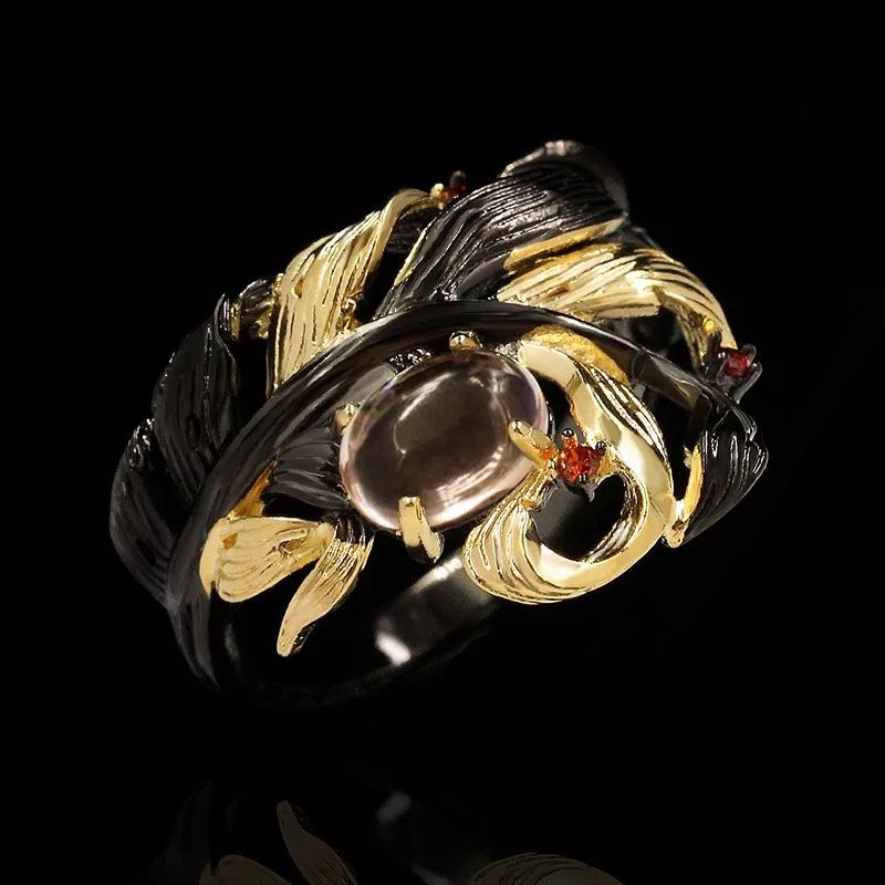 Vintage Flower Design Crystal Ethnic Retro Style Ring Size 7