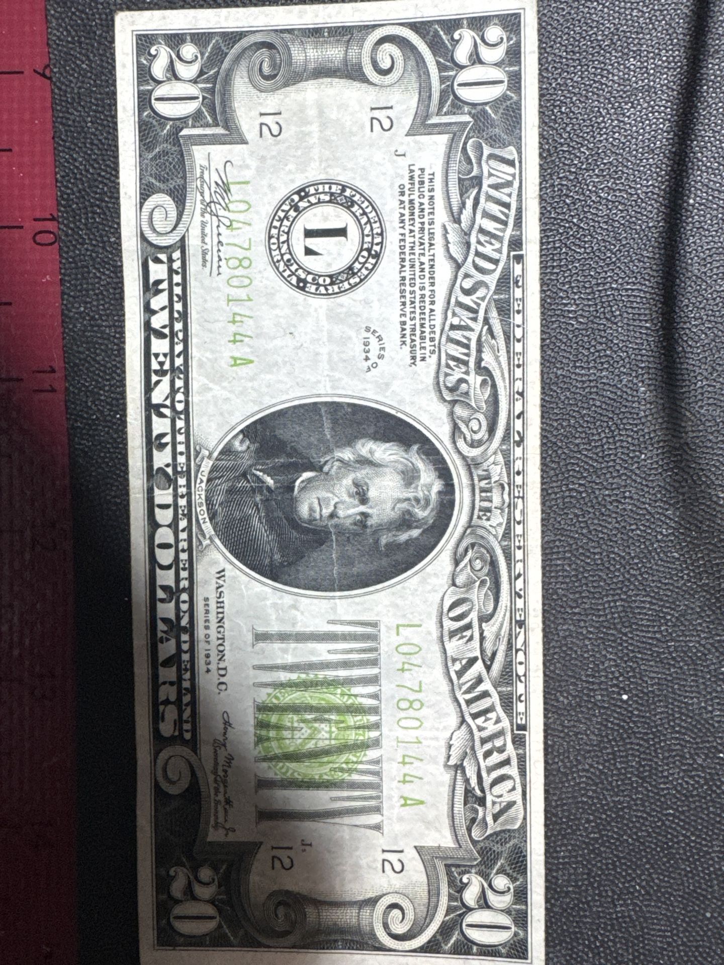 1934 $20 Federal Reserve Note – San Francisco “L” District – Vintage Collector Bill