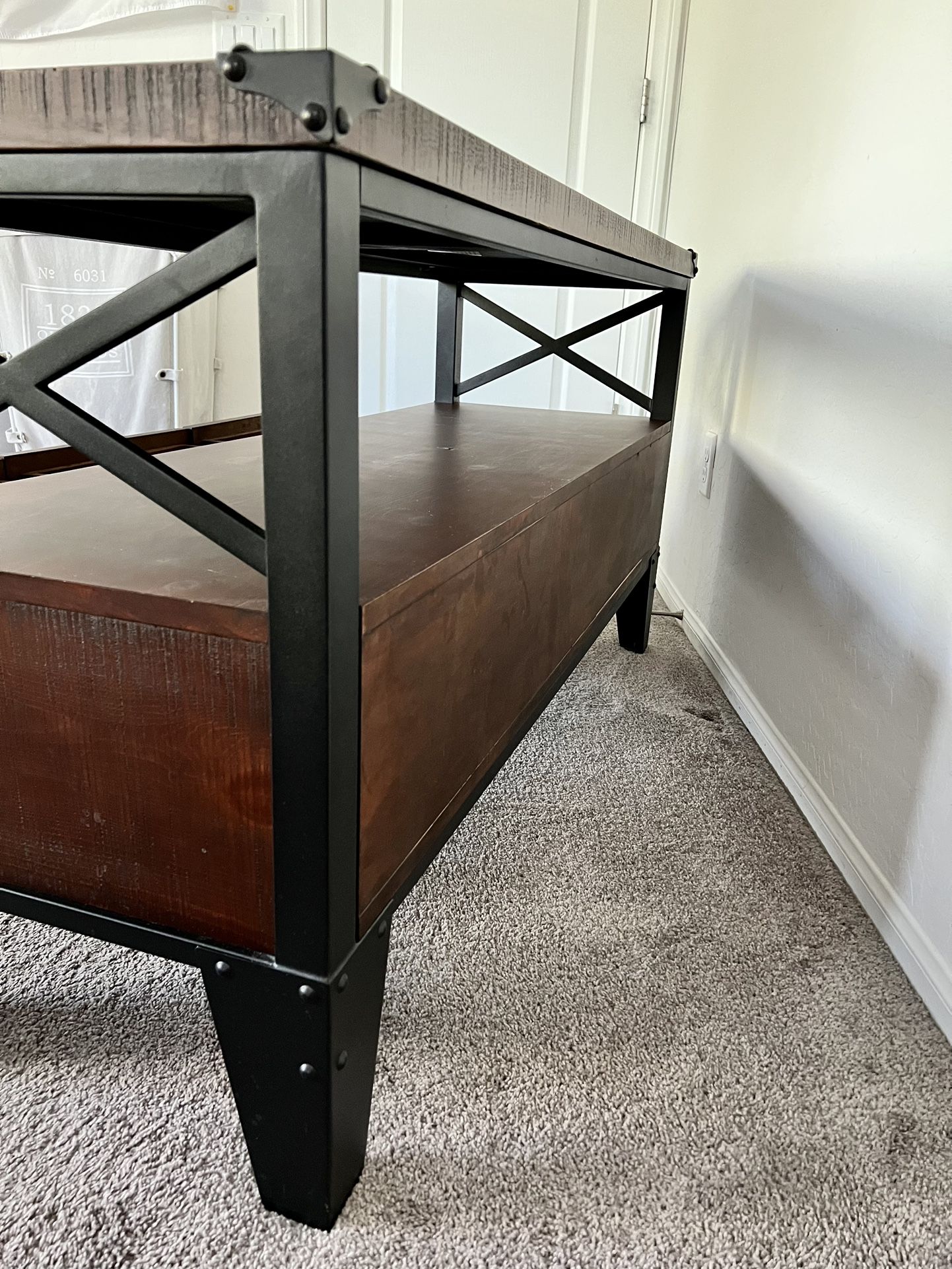 Solid Wood And Iron TV Stand With 3 Drawers for Sale in Las Vegas, NV