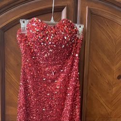 Strapless Sequin Red Prom Dress