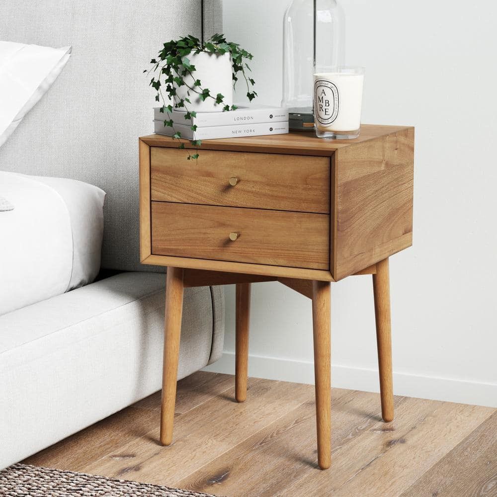 Nathan James Mid-Century Oak Wood Nightstands - Set of Two