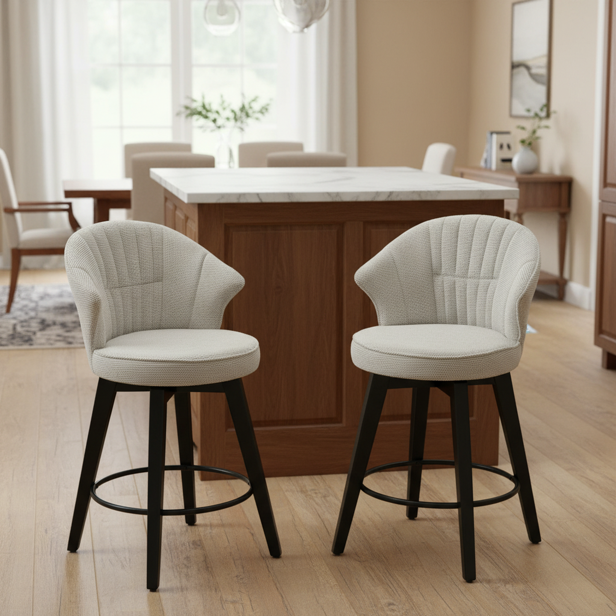 Jumilla 25" Chenille Upholstered Swivel Counter Height Bar Stool Set of 2