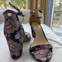 Jessica Simpson Multi coloured floral print block heel sandals size 8M