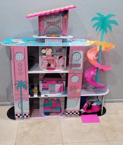 Lol Surprise OMG Fashion House Playset With Elevador, Pool, Slide Fully Equipped Kitchen Transforming Furniture  4ft Tall  Wide 45"