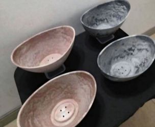 *** SPECIAL *** PAIRs of LaDoVita Large Retro Oval Planters (Green / Golden) @ Lasting Creations