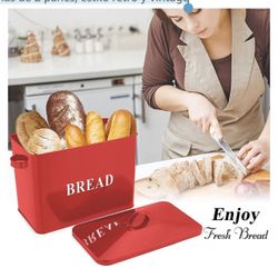 -Far Red bread basket for kitchen countertop, metal support for farm decoration, extra large and high capacity storage fcontainer, 13 x 9.8 x 7.3 inch