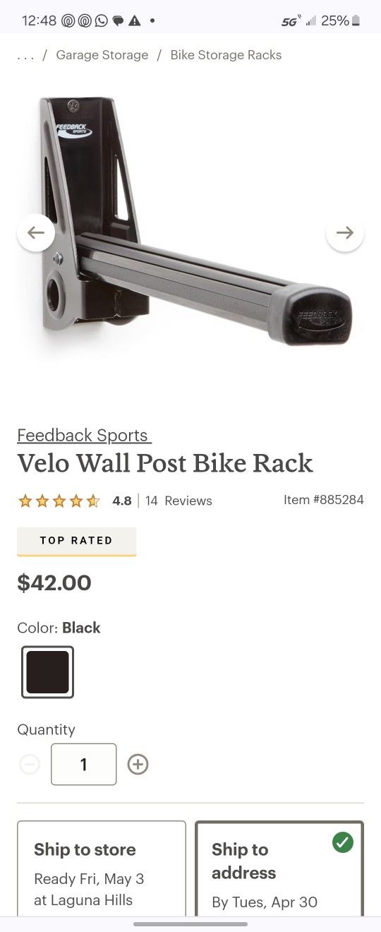 Velvet Wall Post Bike Rack - Feedback Sports