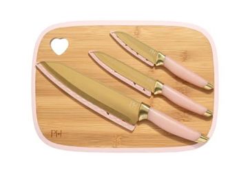 Paris Hilton Bamboo Cutting Board 7 Piece Cutlery Set Pink