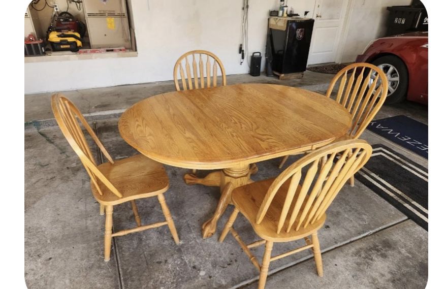 Oak Table with Chairs and Barstools 