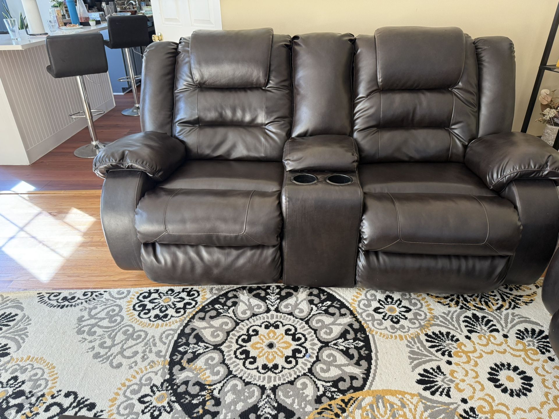Leather Sofa Manual Recliner Love Seat
