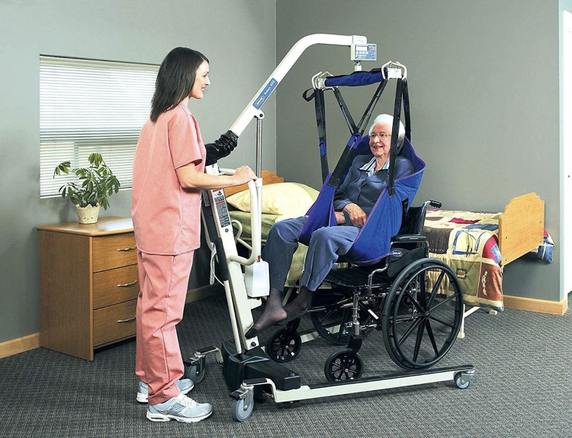 28-65 Invacare RPL450-2 Reliant Battery-Powered Patient Lift with Power-Opening Low Base, 450 lb. Weight Capacity