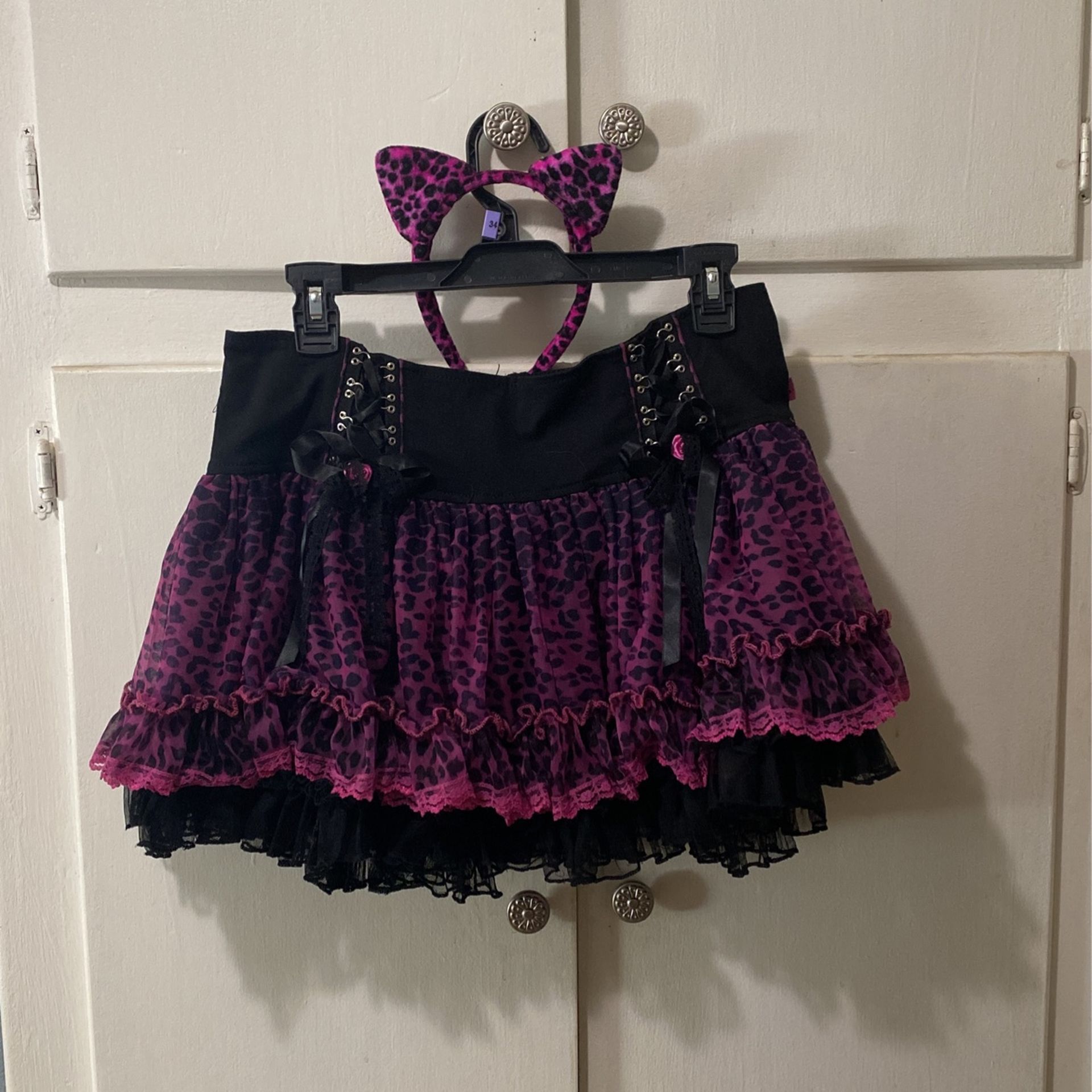 Punk Rock Lepeard Skirt With Lepeard Ears Headband