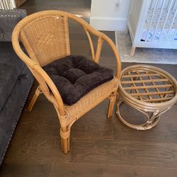 Wicker Chair And Side Piece
