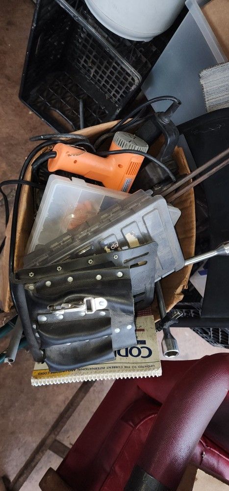 Box Of Random Tools And Power Tools Etc
