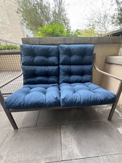 Outdoor Patio Loveseat with Blue Cushions