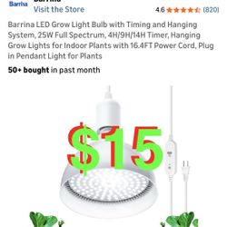 LED Grow Light Bulb with Timing and Hanging System, 25W Full Spectrum, 4H/9H/14H Timer, Hanging Grow Lights for Indoor Plants with 16.4FT Power Cord, 