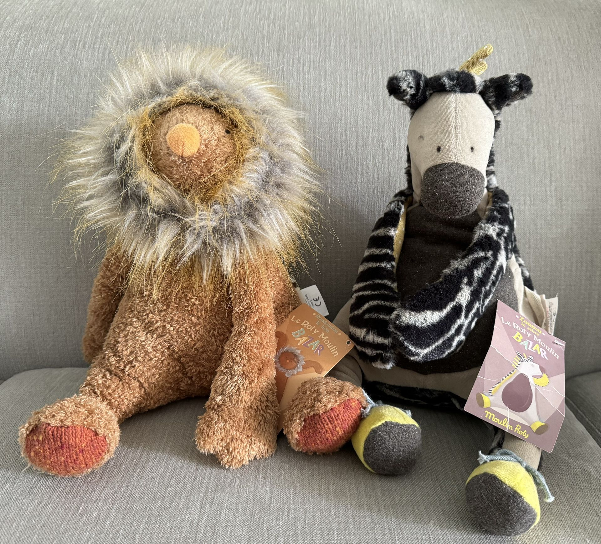 Moulin Roty Bazar plush Lion and Zebra