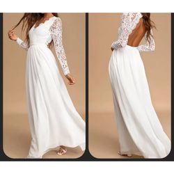 LULUS White Awaken My Love Long Sleeve Maxi Dress**size Medium , New Whit Tags.. 