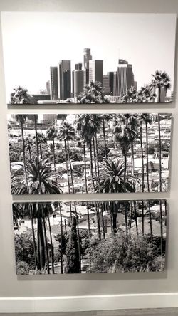 Los Angeles Skyline Wall Art, 3 Panel Black & White Canvas
