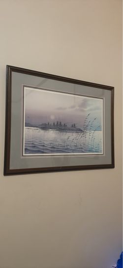 Matted & Framed Landscape Print Nature Seascape Teepees by Water Wall Art