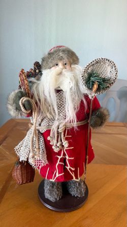Rare Vintage Fisherman Santa Claus Figurine with Snowshoes & Accessories