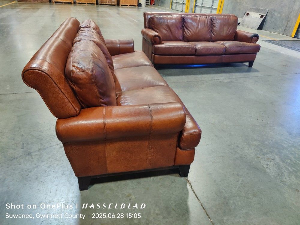 Divani Chateau d'Ax Three-Seat Italian Leather Sofas