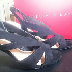 Kelly & Katie Cute Ravitz Black Suede Strappy Dress Shoe 4" Heel  size 8.5