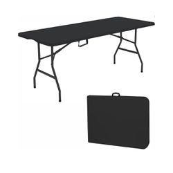 Two (2)  Dkelincs 6 Foot Folding Tables with Sturdy Handle, Heavy Duty Centerfold Portable Table, Lightweight Indoor Outdoor Plastic Tables