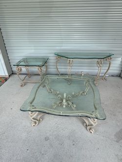 3 Pc Iron & Glass Living Room Set - Excellent Condition
