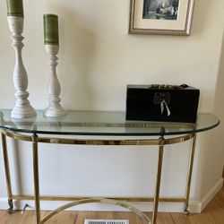 Glass And Brass Entry Table