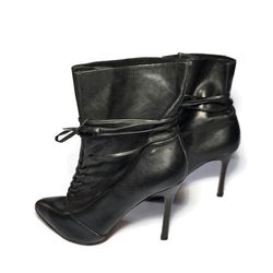 Nine West Dawn Black Leather Ankle Laced SZ 8.5 Women's Heels Boot