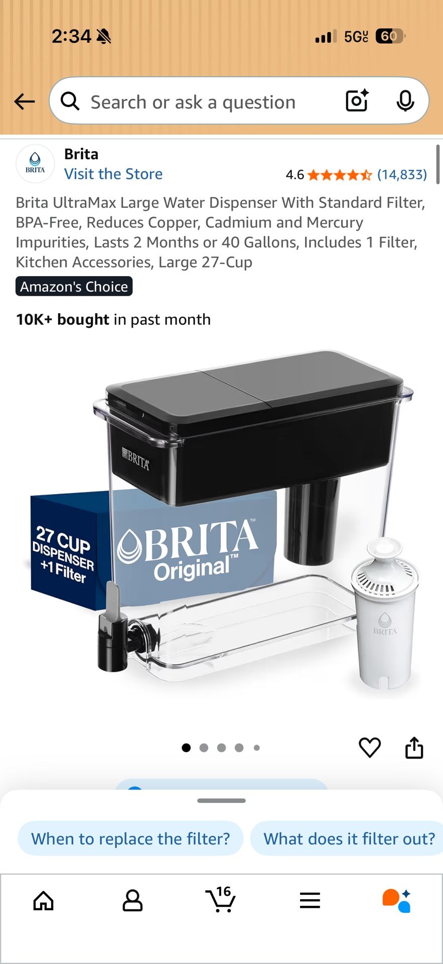 Brita UltraMax Large Water Dispenser With Standard Filter